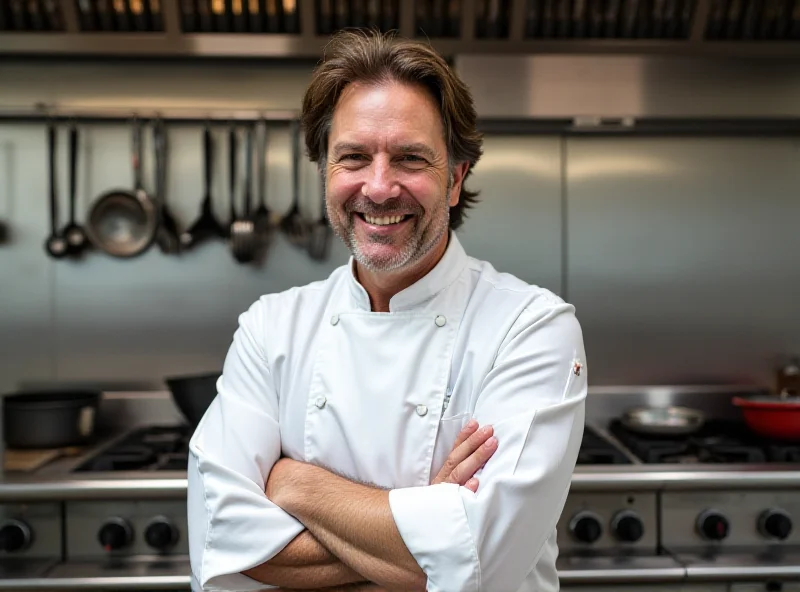 Chef Giorgio Locatelli in a kitchen, smiling.