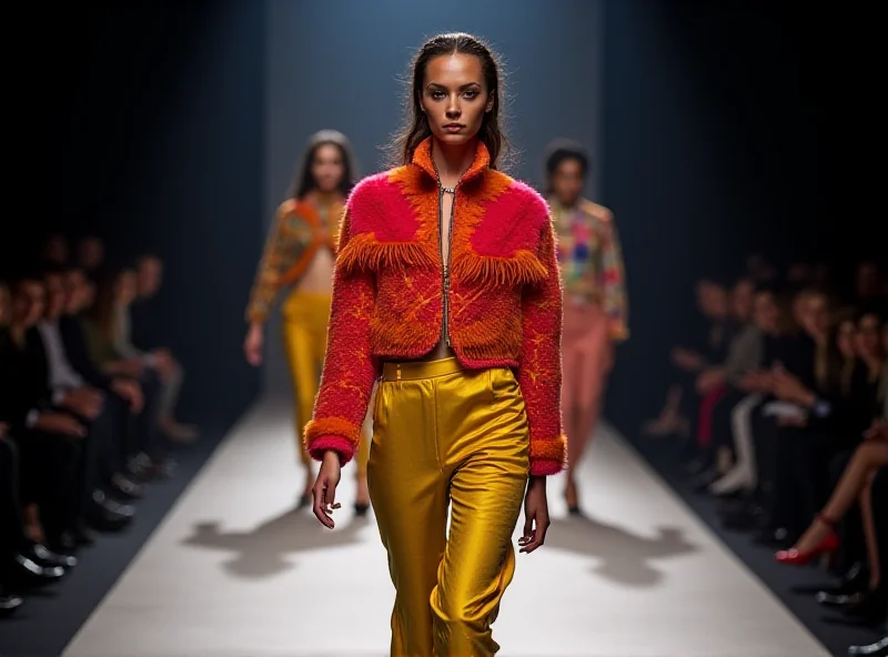 A model walks the runway at London Fashion Week, showcasing a unique and avant-garde design.