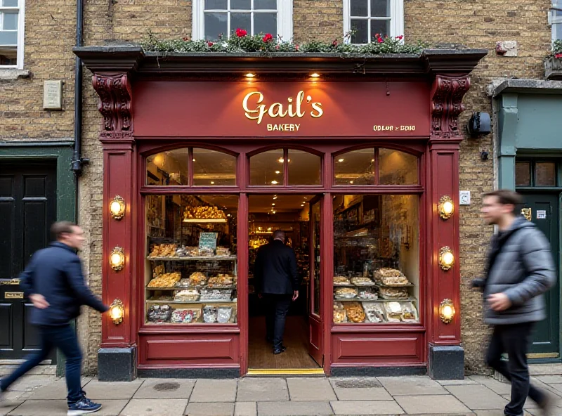 The exterior of a Gail's bakery in London, showcasing fresh bread and pastries in the window