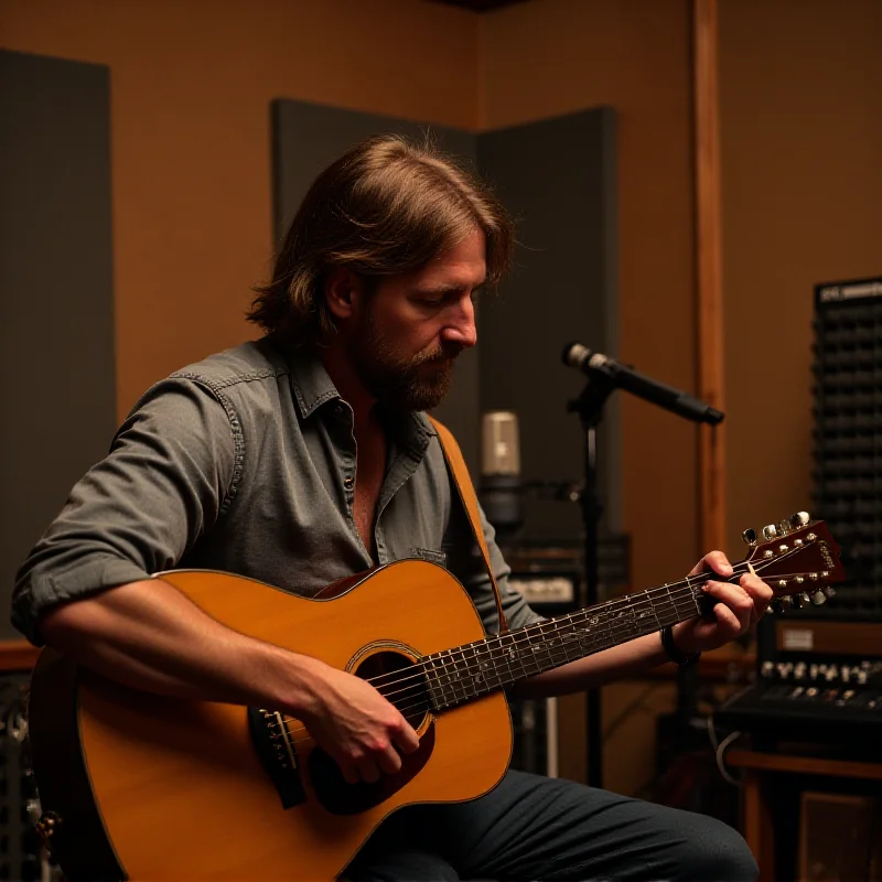 William Tyler playing guitar in a studio.