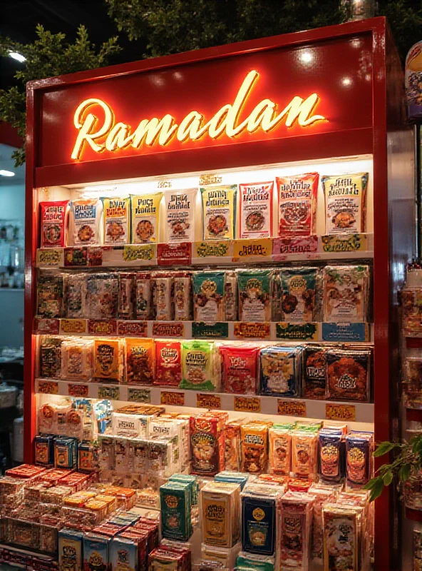 Display of Ramadan-themed products in a retail store.