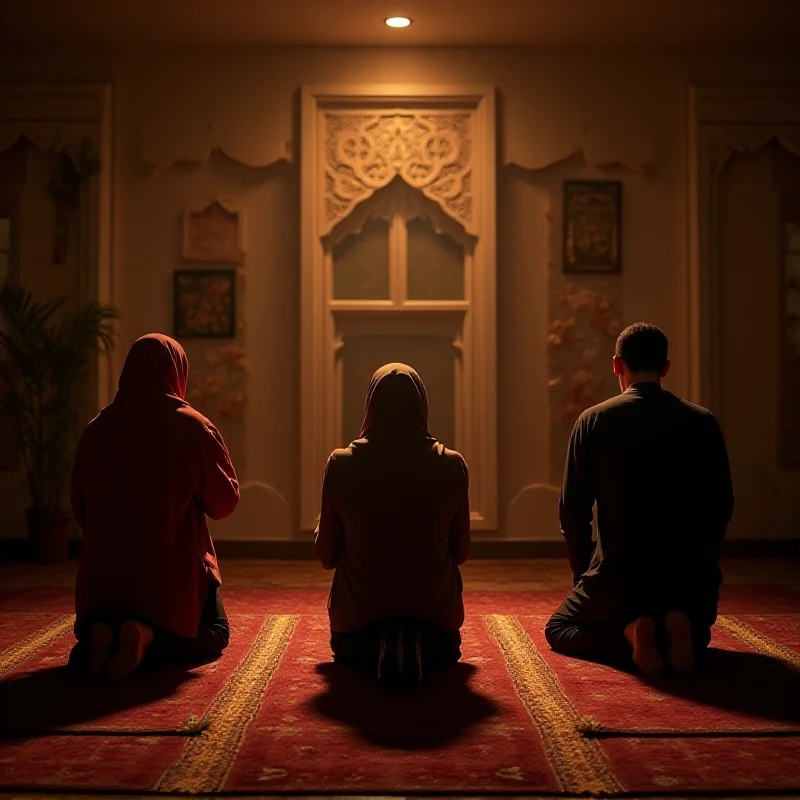 A Muslim family praying together during Ramadan.