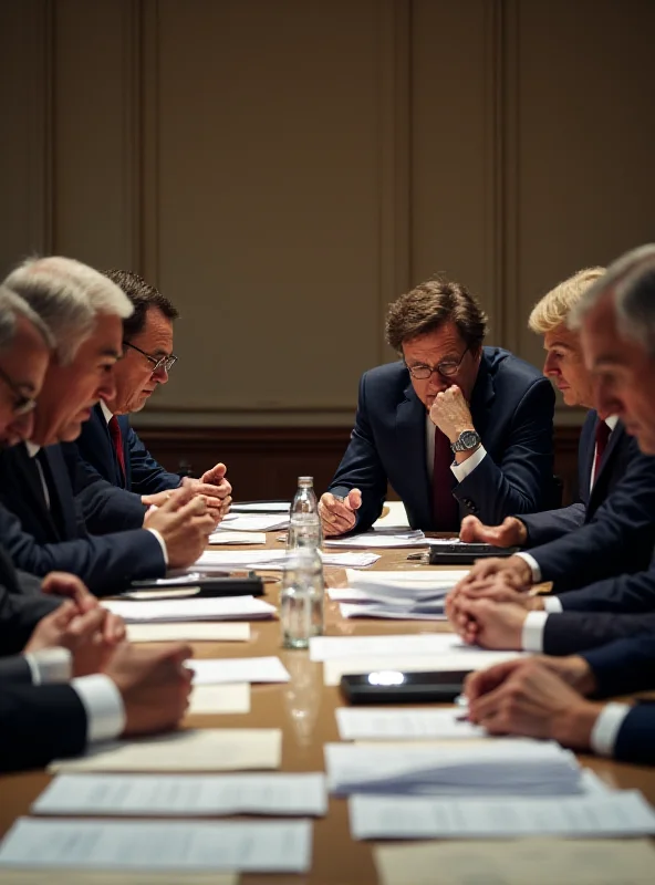 A group of European leaders sitting at a table during a summit, engaged in serious discussion.