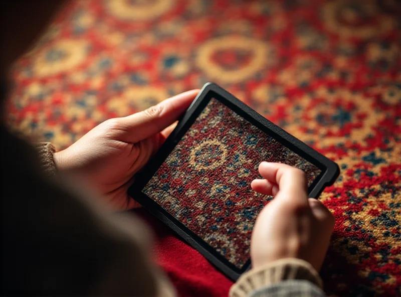 A vibrant, intricately designed handmade carpet from the Middle East being displayed on Instagram.