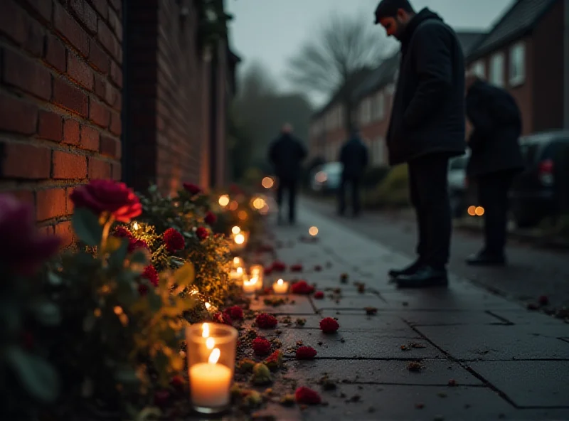 Mourners laying flowers at the scene of a crime in a South London neighborhood.