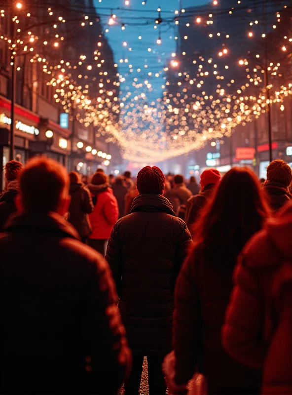 A photograph from the New Years Day 2025 exhibition at Soho Square Gardens, showing a street scene with people celebrating. The image captures the atmosphere and energy of the New Year's celebration, with vibrant colors and candid moments.