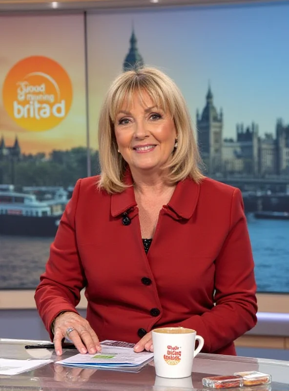 Lorraine Kelly on Good Morning Britain, sitting next to Ed Balls and Susanna Reid, smiling at the camera.