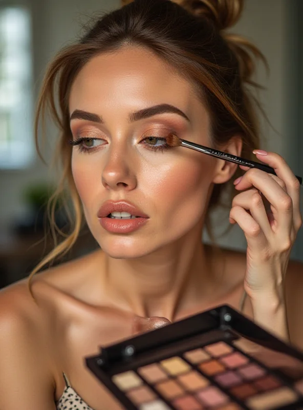 A person applying Louis Vuitton eyeshadow in a brightly lit studio.