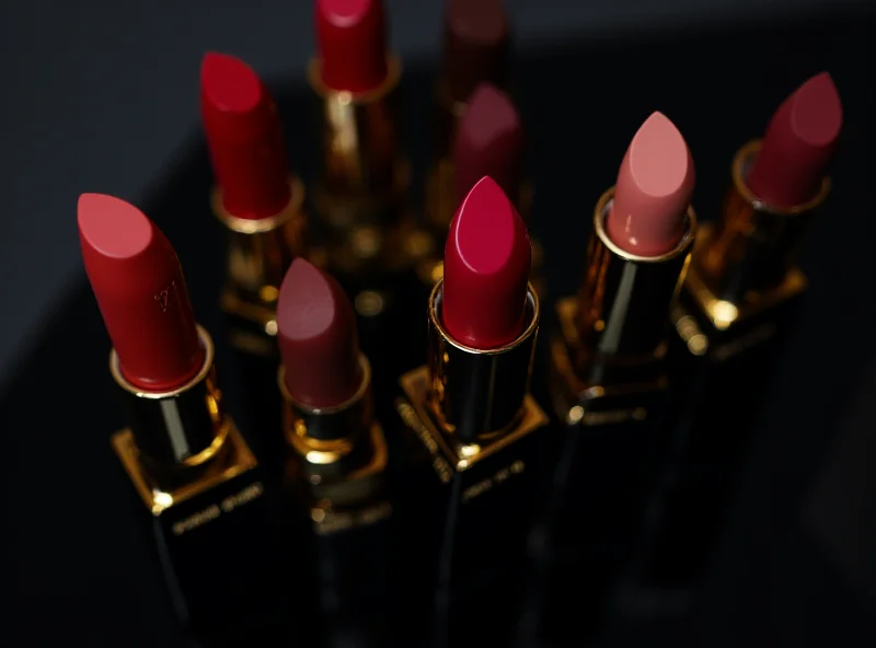 Close-up shot of a diverse range of Louis Vuitton lipsticks in luxurious packaging.