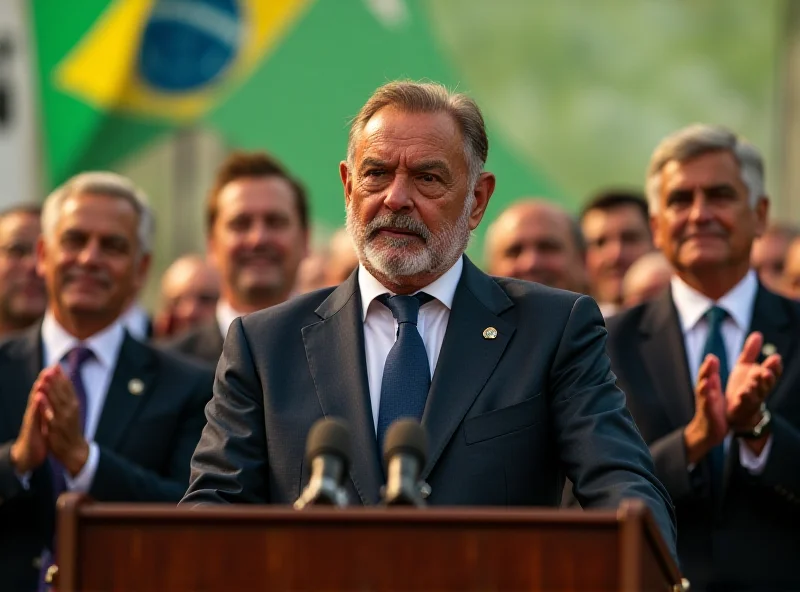 President Lula addressing a crowd with allied politicians.