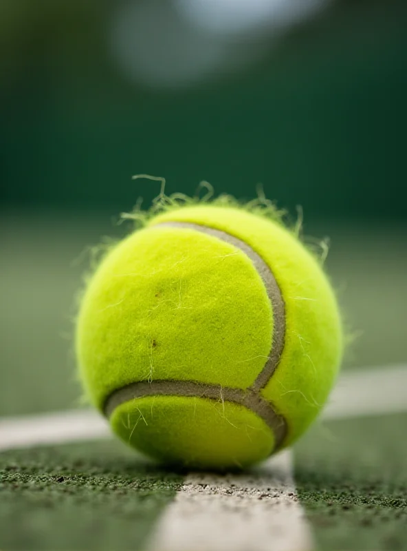 Close-up shot of a tennis ball on the court during a match.