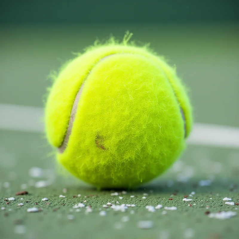 Close-up of a tennis ball on the court.