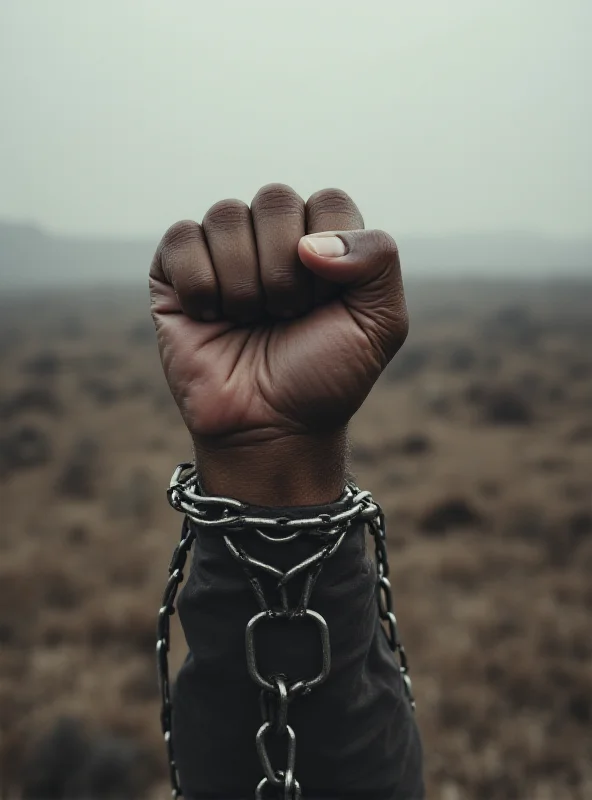 A symbolic representation of a hunger strike with a closed fist and chains