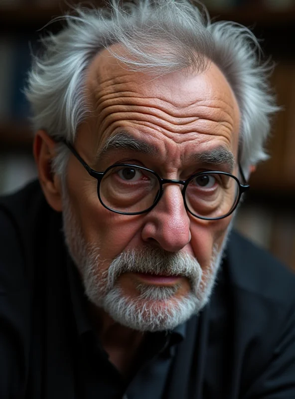 Close-up portrait of Boualem Sansal, a Franco-Algerian writer, looking thoughtful with a slightly furrowed brow.