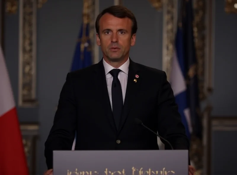 Emmanuel Macron giving a speech at a podium