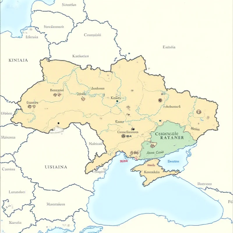 A map highlighting Ukraine, with a focus on the conflict zones.