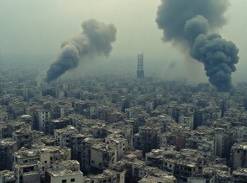 Satellite image of Gaza with visible damage and smoke plumes