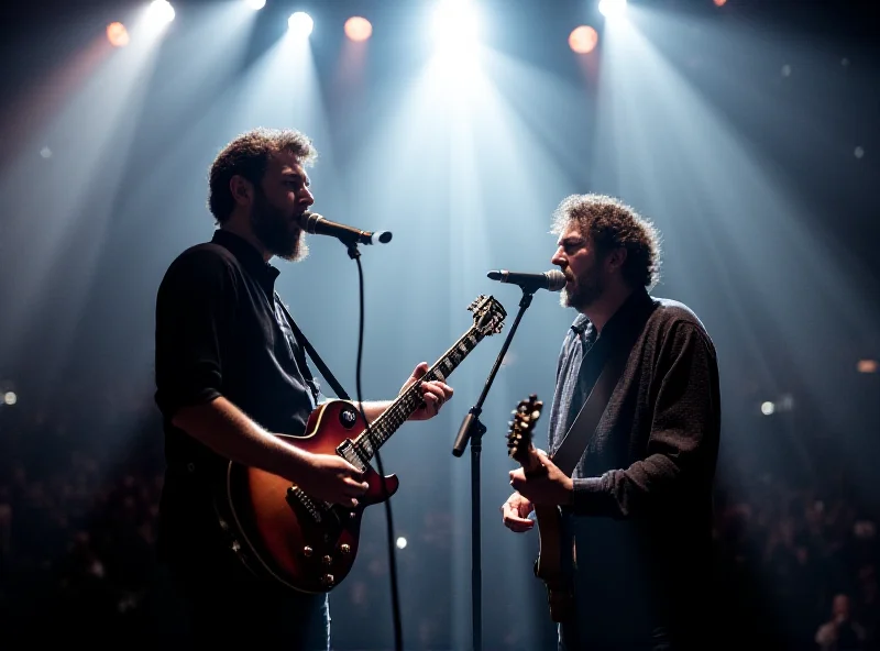 Leiva and Robe performing on stage together in Madrid