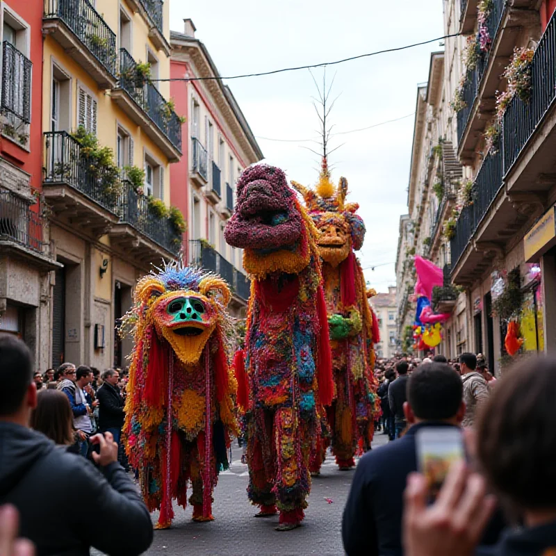 Giant puppets parading through the streets of Madrid during Carnival