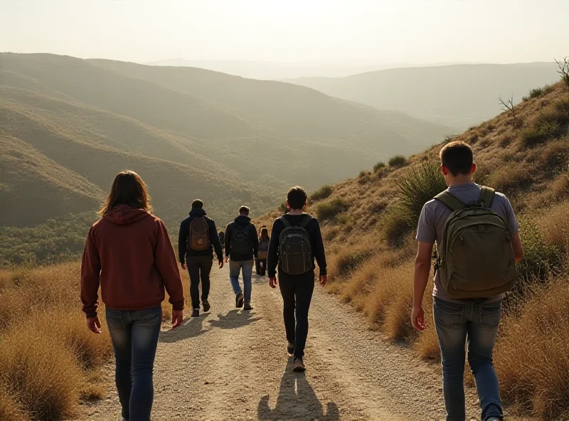 Image of students walking along a historical path in the countryside.