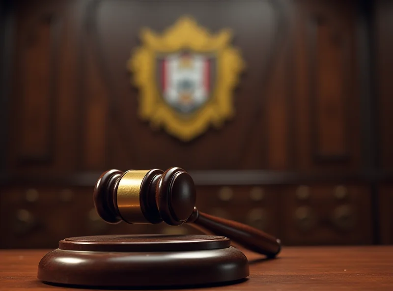 Image of a gavel hitting a sounding block in a courtroom with the Madrid Medical College logo subtly in the background