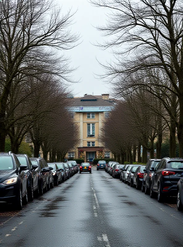 A quiet street in Bournemouth, UK, on a cloudy day. A Travelodge hotel is visible in the background.