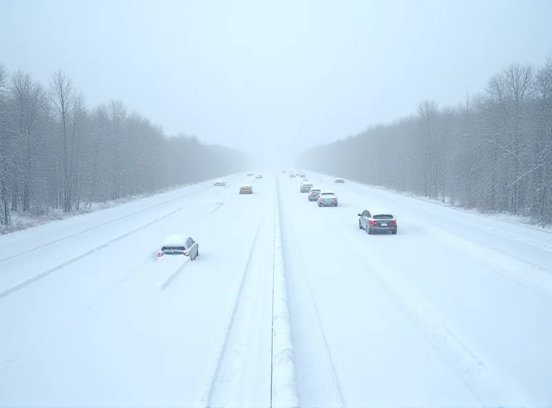 Cars stuck in heavy snow on a highway near Madrid