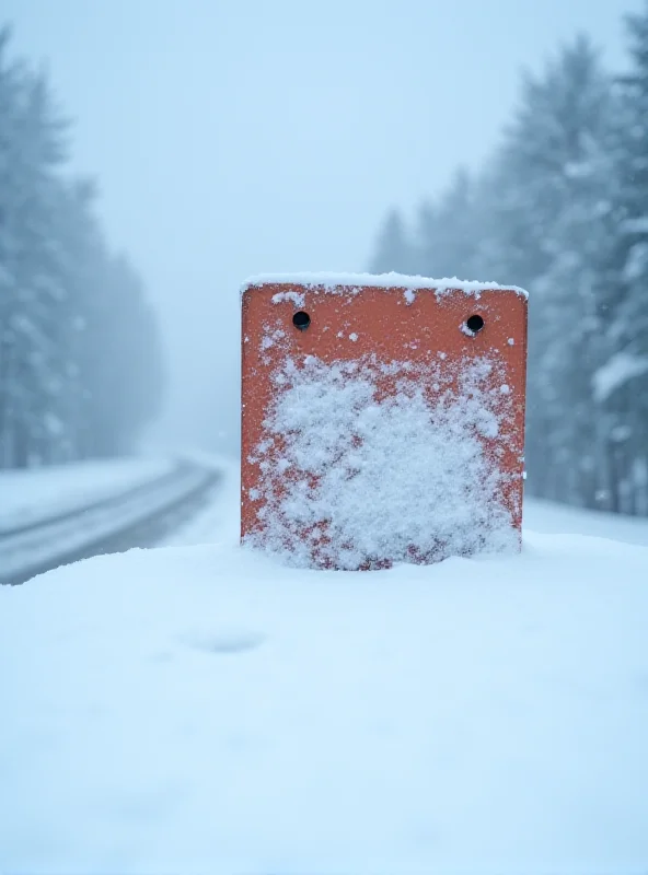 A road sign covered in snow, indicating a closed highway