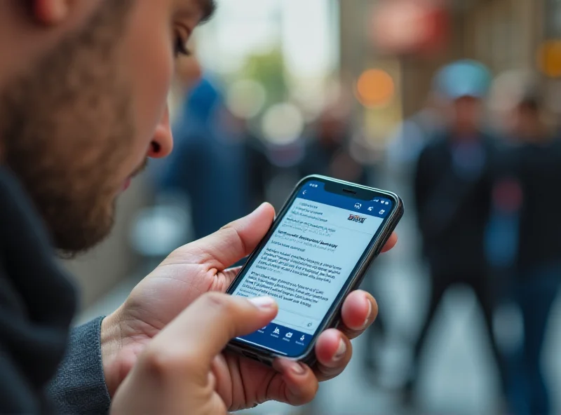 A concerned individual looking at a smartphone displaying a suspicious loan advertisement on Facebook.