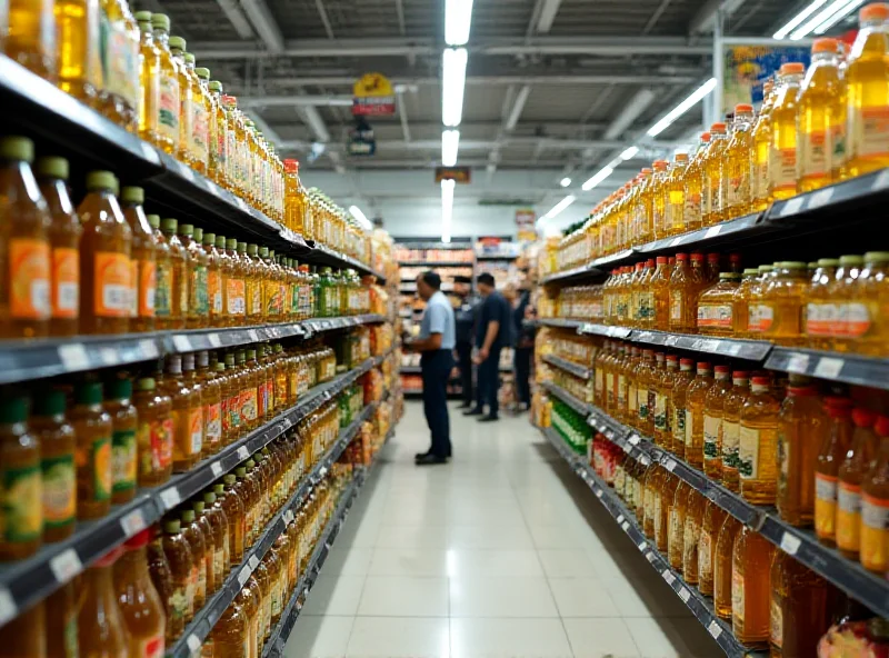 Shelves in a supermarket, some empty, highlighting the cooking oil supply crisis in Malaysia.