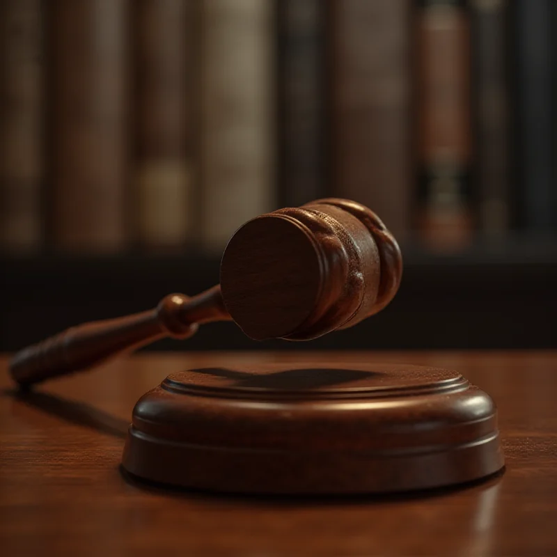 A gavel hitting a sound block in a courtroom, symbolizing justice and legal proceedings.