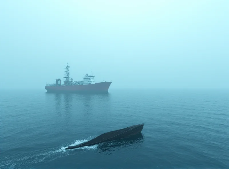 A ship searching the ocean for wreckage, with MH370 in the background.