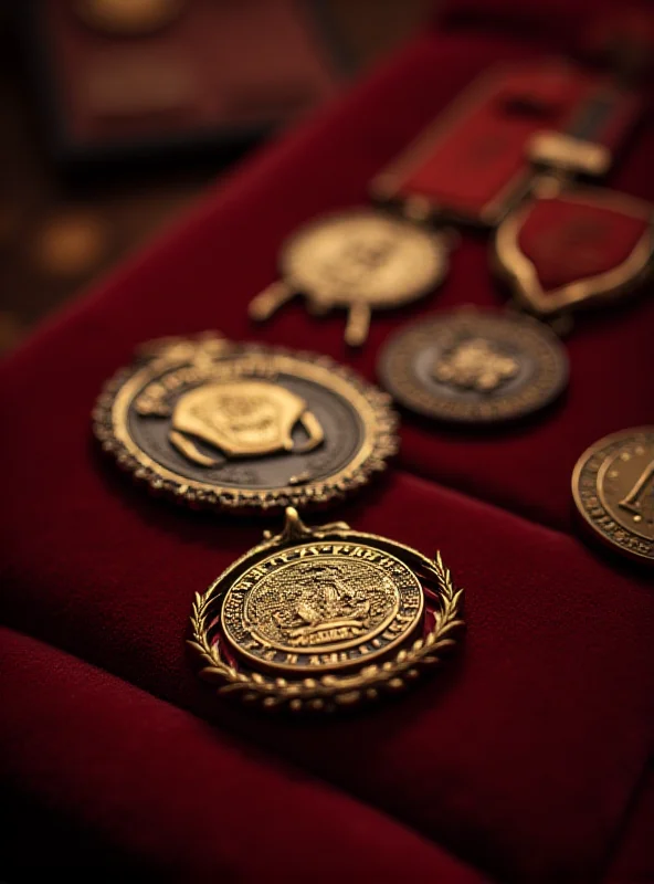 A symbolic image of medals and awards being presented at a formal ceremony.