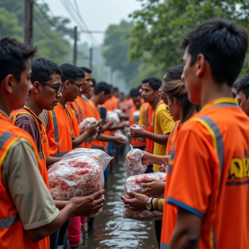 Volunteers distributing aid to flood victims in Jasin, Malaysia