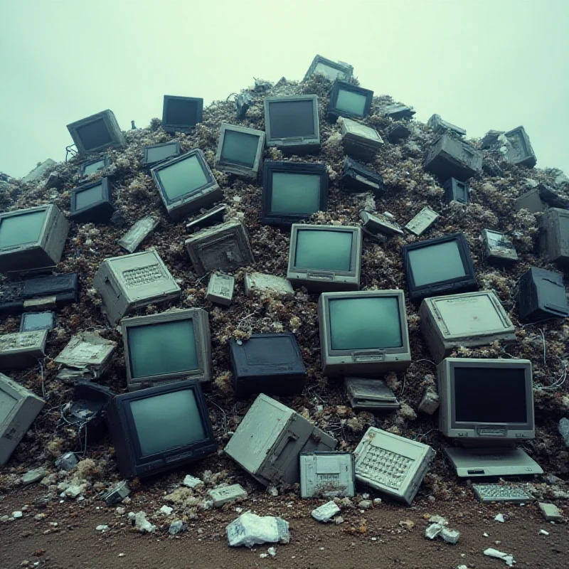 A large pile of discarded electronics, illustrating the e-waste problem