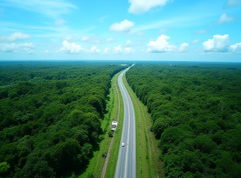 Aerial view of a newly constructed section of the Pan Borneo Highway