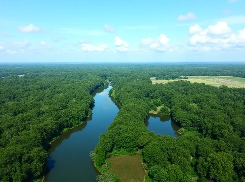 Aerial view of the Papar river and surrounding landscape in Malaysia.