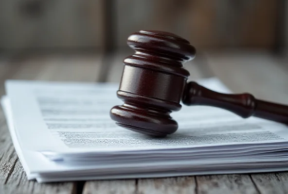 A gavel resting on a stack of legal documents, symbolizing legal proceedings and settlements.