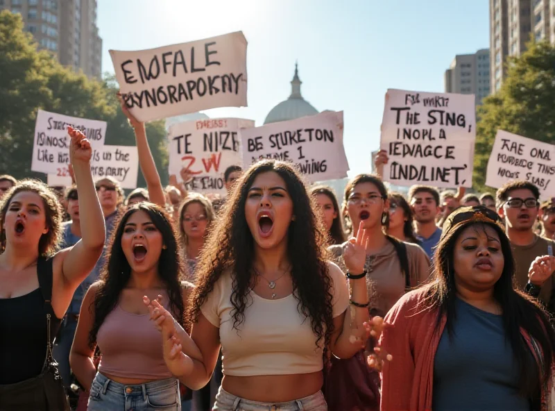 A group of young people protesting with signs and banners, expressing their opposition to a proposed bill.