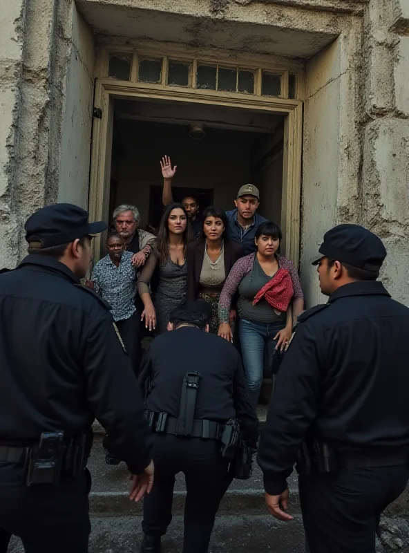 Image of a group of people being rescued from a building