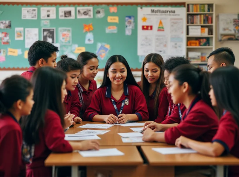 A group of diverse students in a Malaysian classroom