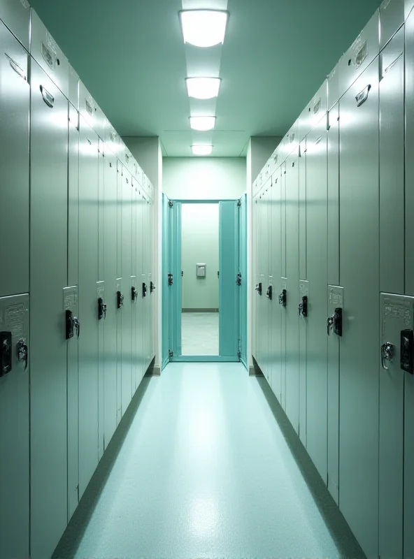 Interior of a YMCA locker room with showers