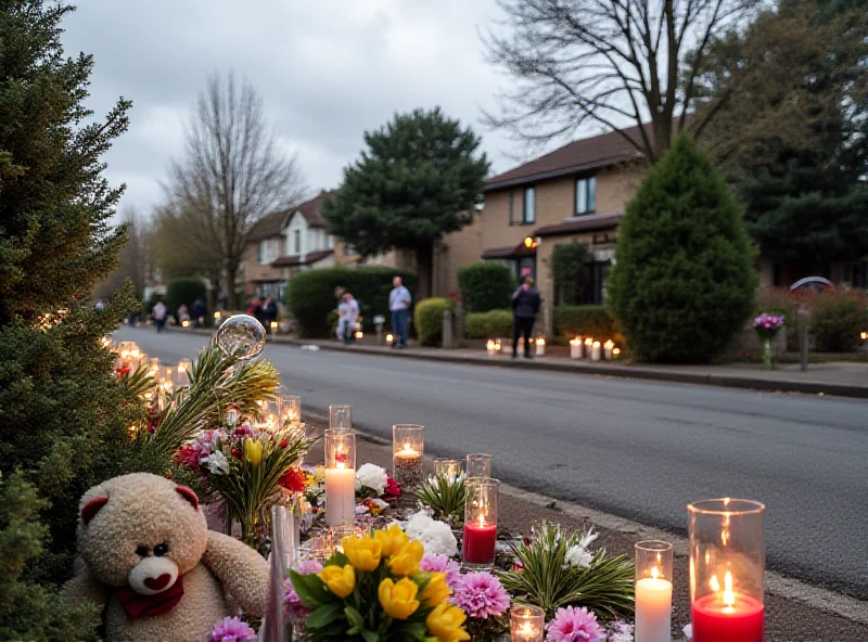 Flowers and tributes laid at the scene of a house fire.