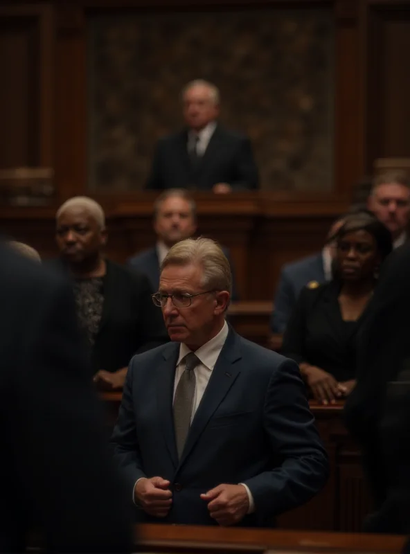 Conceptual image of a courtroom setting with a jury.