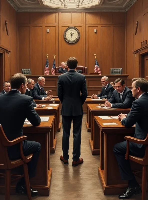 A courtroom scene with a defendant in the dock and lawyers present.
