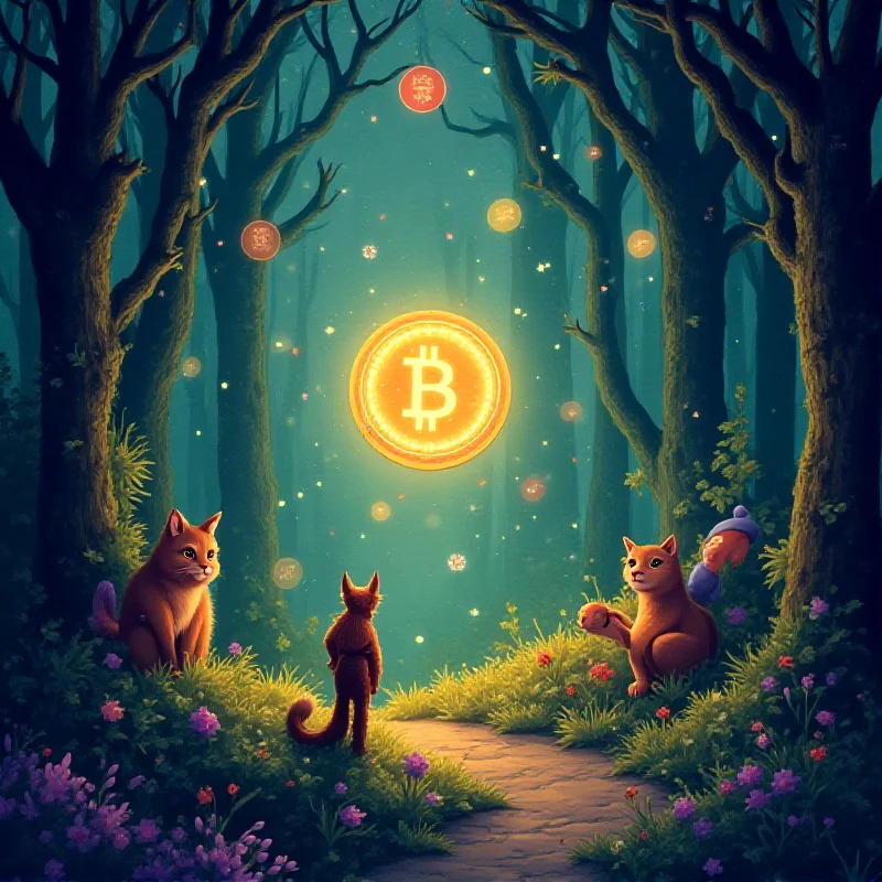 A whimsical illustration of cryptocurrency as a magical element in a fairy tale world.