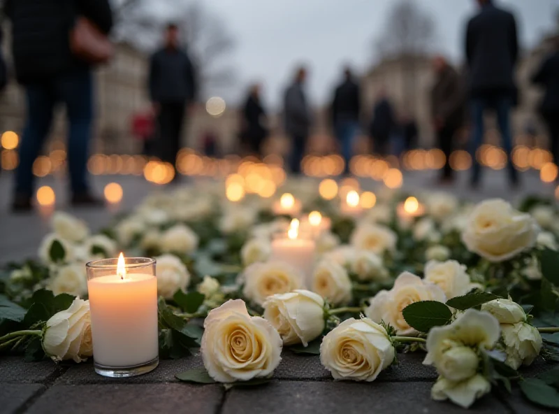 A memorial with white roses at Paradeplatz in Mannheim, Germany