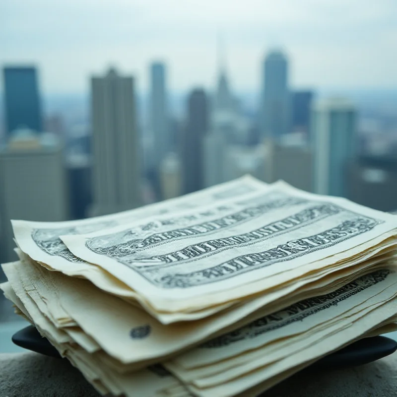 Close-up of municipal bonds with a blurred cityscape in the background.