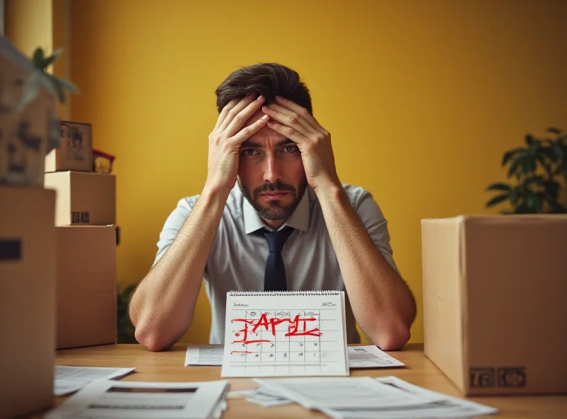 Image of a stressed home buyer looking at a calendar with April 1st circled in red