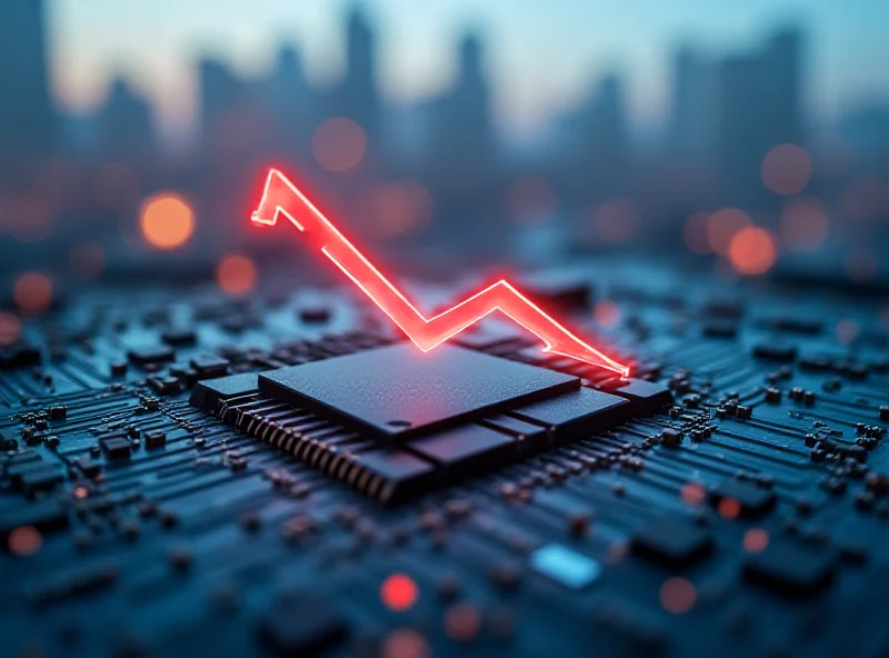 Illustration of a semiconductor chip with a downward trending arrow overlaid, representing Marvell's potential AI slowdown.